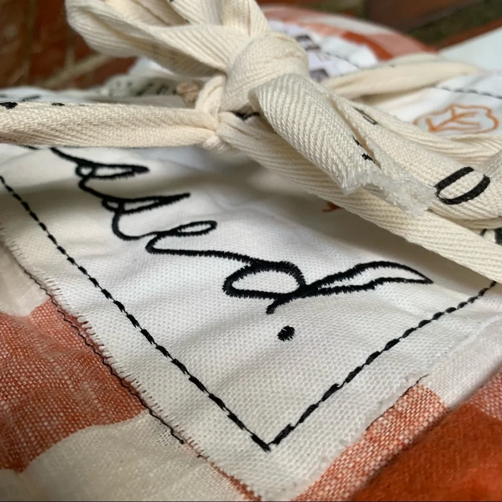 Rae Dunn blessed Buffalo Check Sherpa Throw Blanket Orange Cream White Plaid NWT - Picture 8 of 15